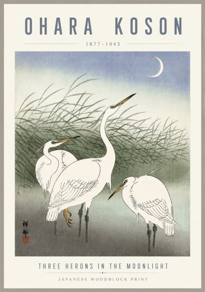 Ohara Koson Three Herons in the Moonlight No5 - Poster