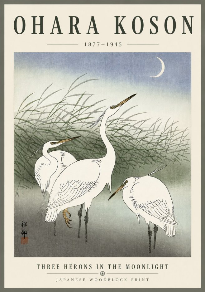 Ohara Koson Three Herons in the Moonlight No6 - Poster