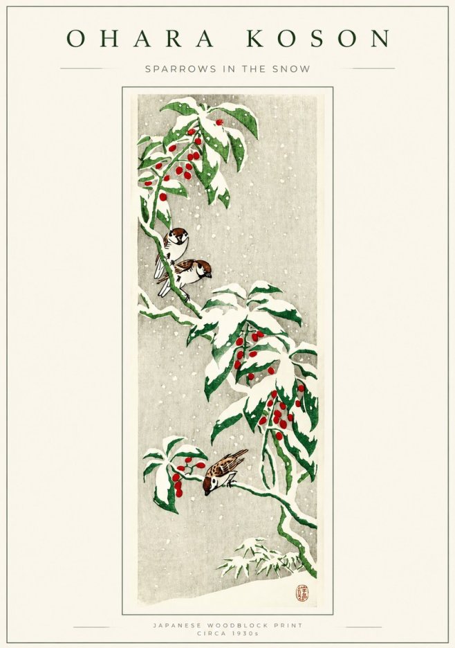 Ohara Koson Sparrows in the Snow No1 - Poster
