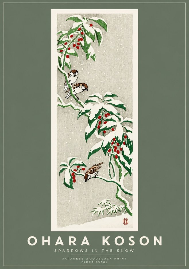 Ohara Koson Sparrows in the Snow No2 - Poster