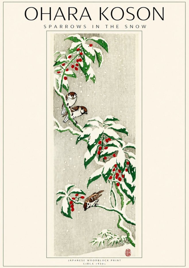 Ohara Koson Sparrows in the Snow No3 - Poster