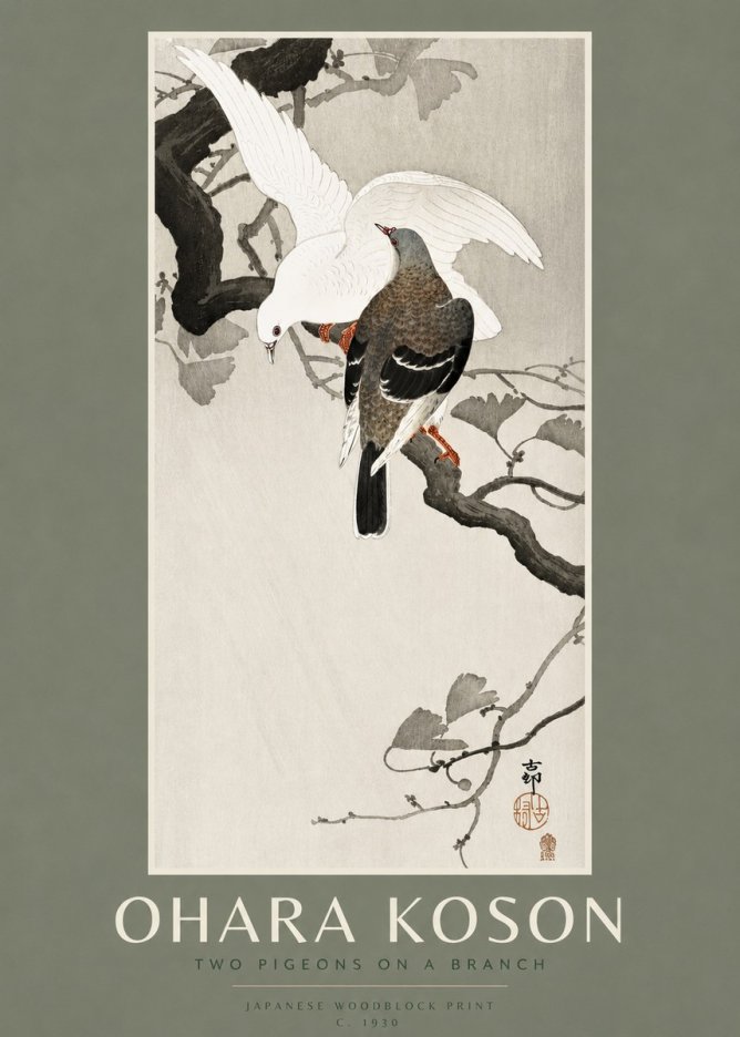 Ohara Koson Two Pigeons on a Branch No2 - Poster