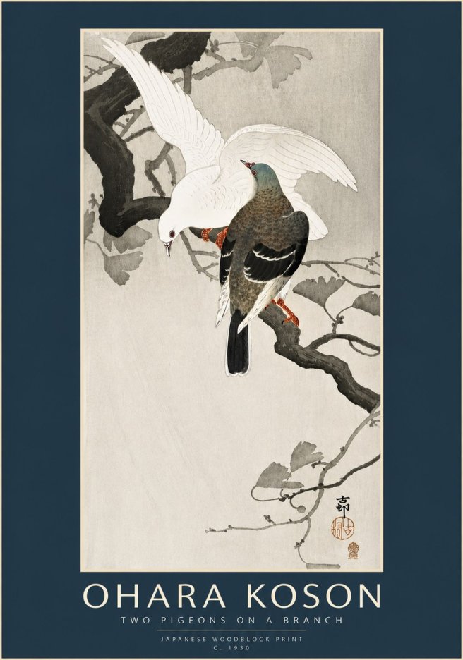 Ohara Koson Two Pigeons on a Branch No3 - Poster