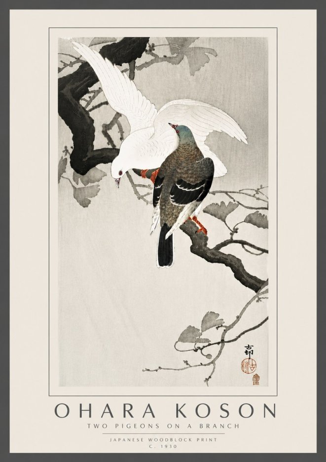 Ohara Koson Two Pigeons on a Branch No6 - Poster
