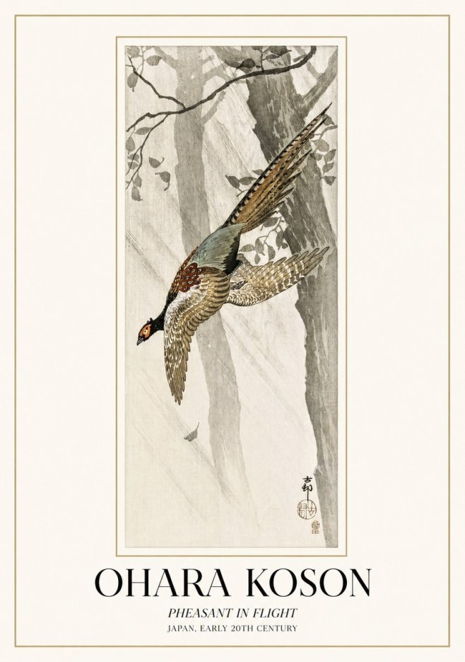Ohara Koson Pheasant in Flight No1 - Poster