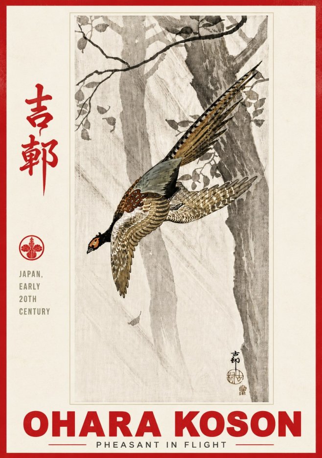 Ohara Koson Pheasant in Flight No6 - Poster