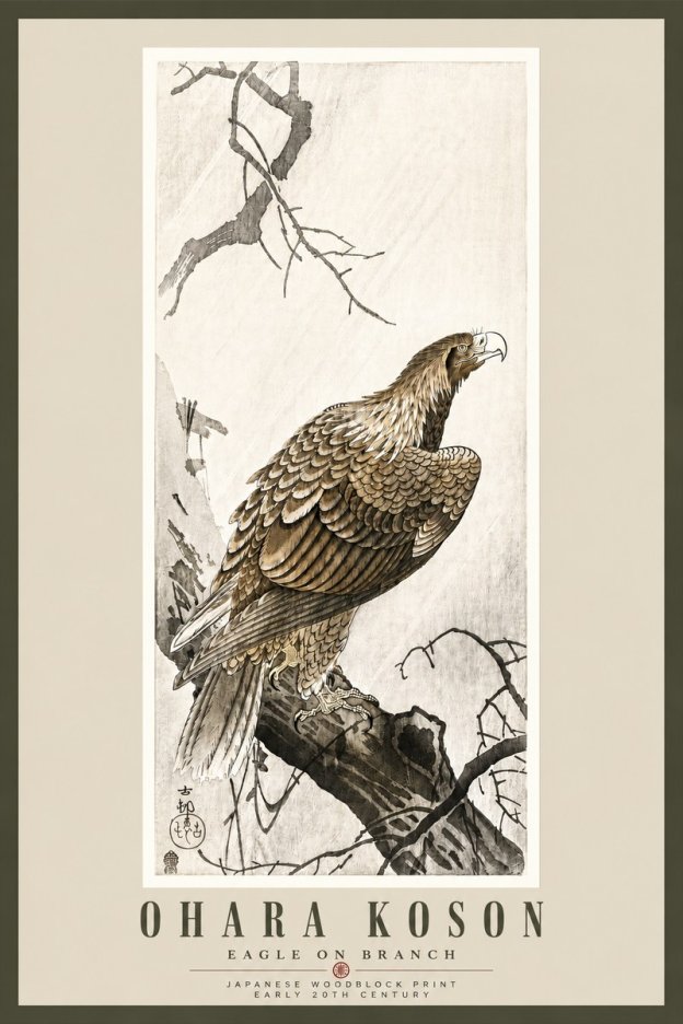 Ohara Koson Eagle on Branch No5 - Poster