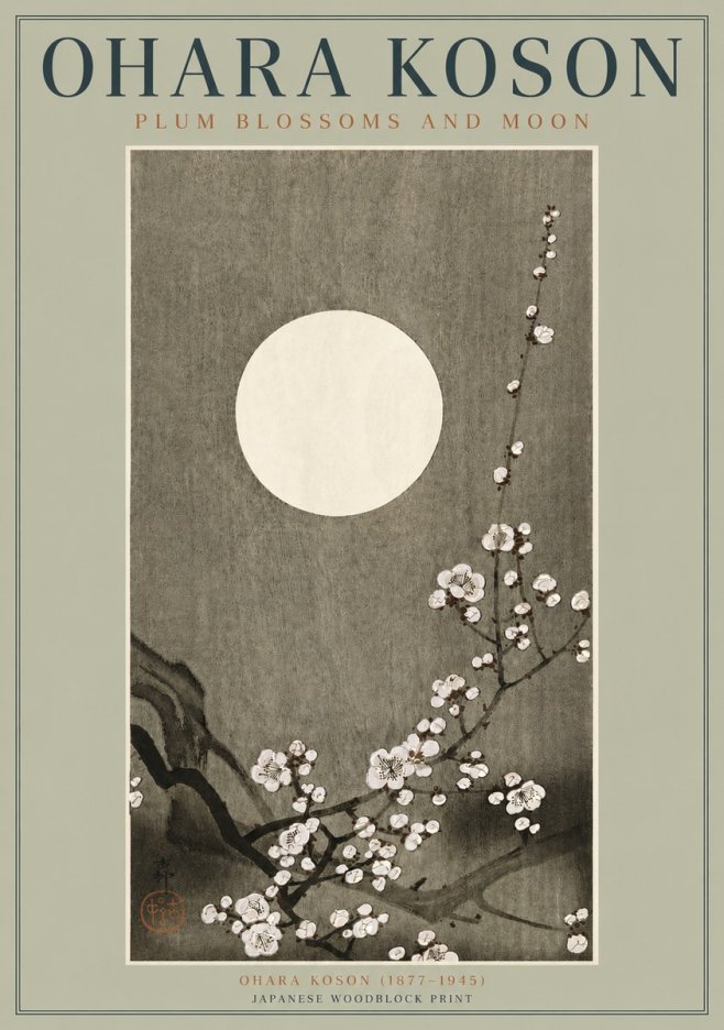 Ohara Koson Plum Blossoms and Moon No3 - Poster