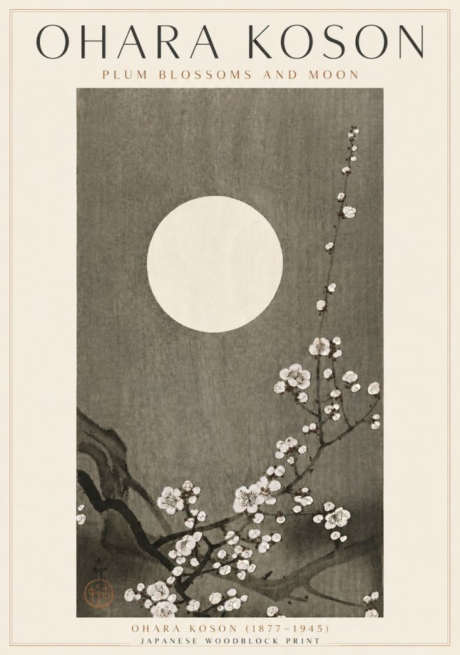 Ohara Koson Plum Blossoms and Moon No4 - Poster