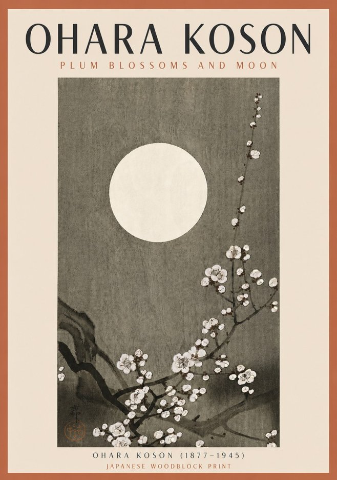 Ohara Koson Plum Blossoms and Moon No5 - Poster
