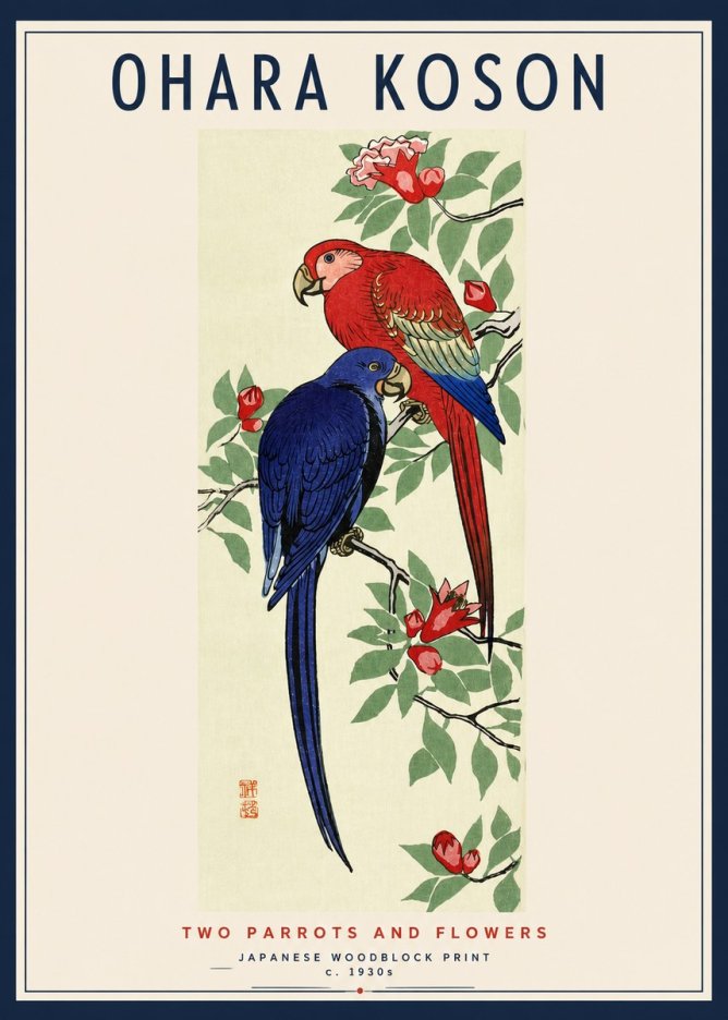 Ohara Koson Two Parrots and Flowers No3 - Poster