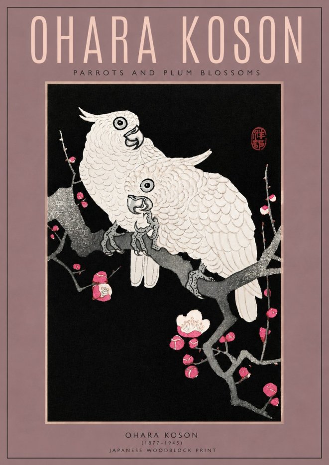 Ohara Koson Parrots and Plum Blossoms No3 - Poster