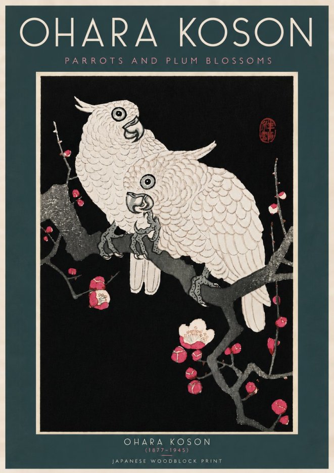 Ohara Koson Parrots and Plum Blossoms No6 - Poster