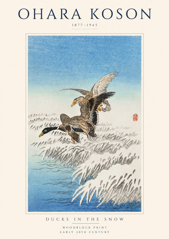 Ohara Koson Ducks in the Snow No1 - Poster