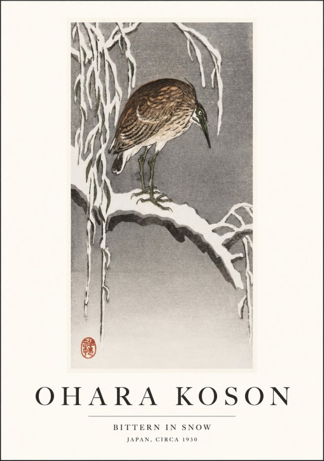 Ohara Koson Bittern in Snow No1 - Poster
