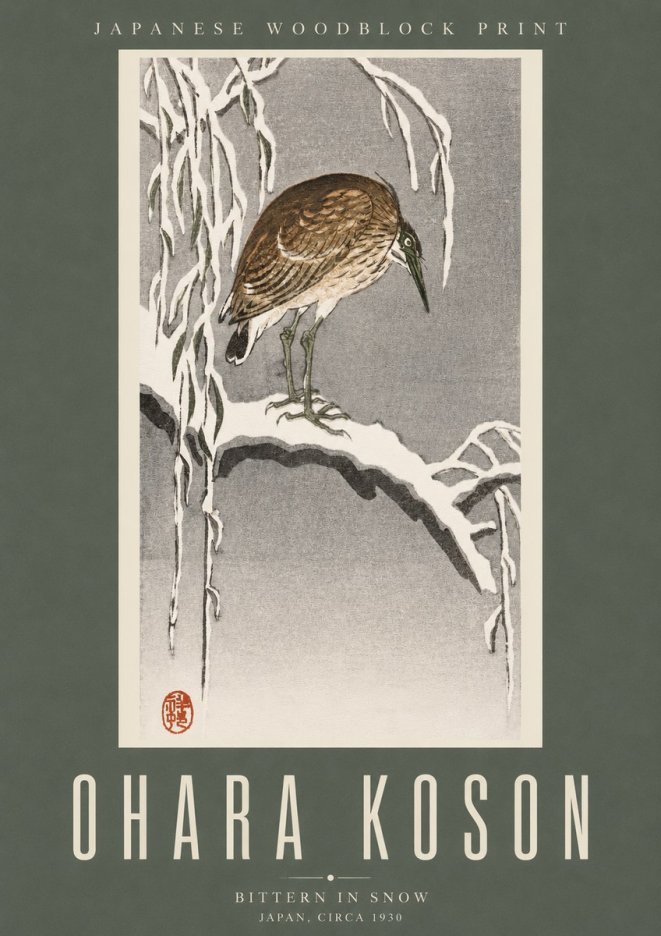 Ohara Koson Bittern in Snow No2 - Poster