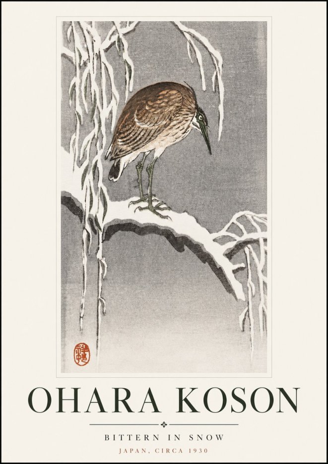 Ohara Koson Bittern in Snow No3 - Poster