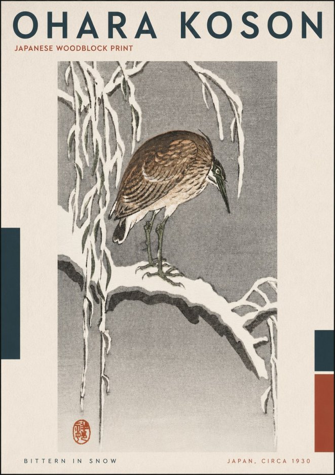 Ohara Koson Bittern in Snow No4 - Poster