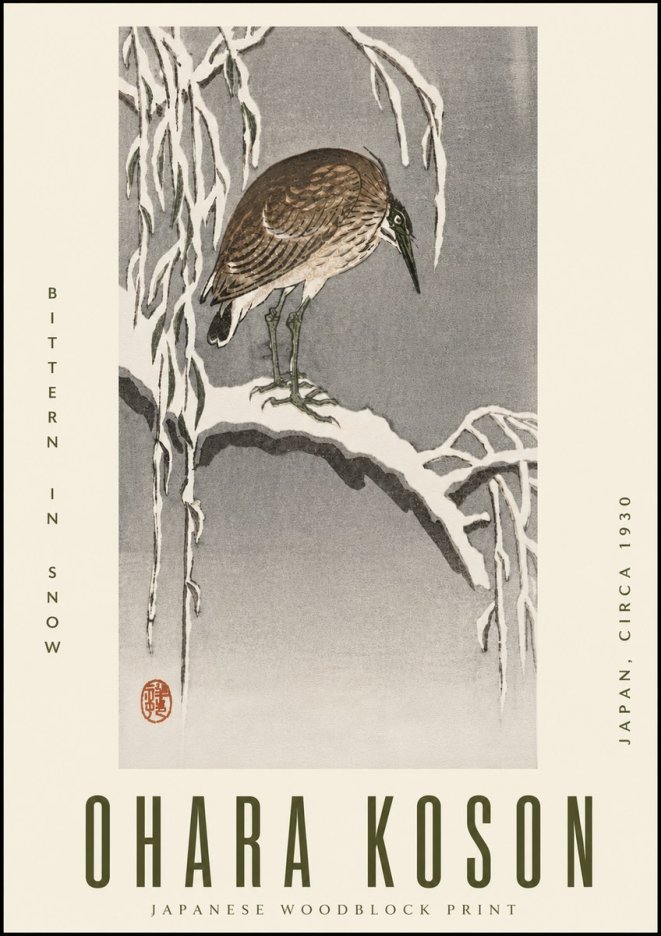 Ohara Koson Bittern in Snow No6 - Poster