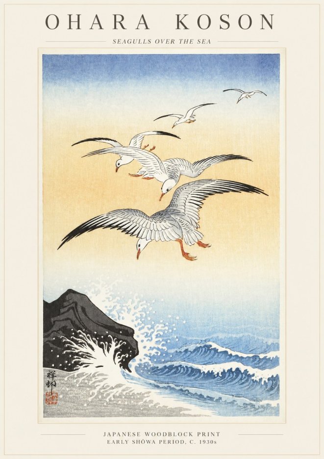 Ohara Koson Seagulls over the Sea No1 - Poster