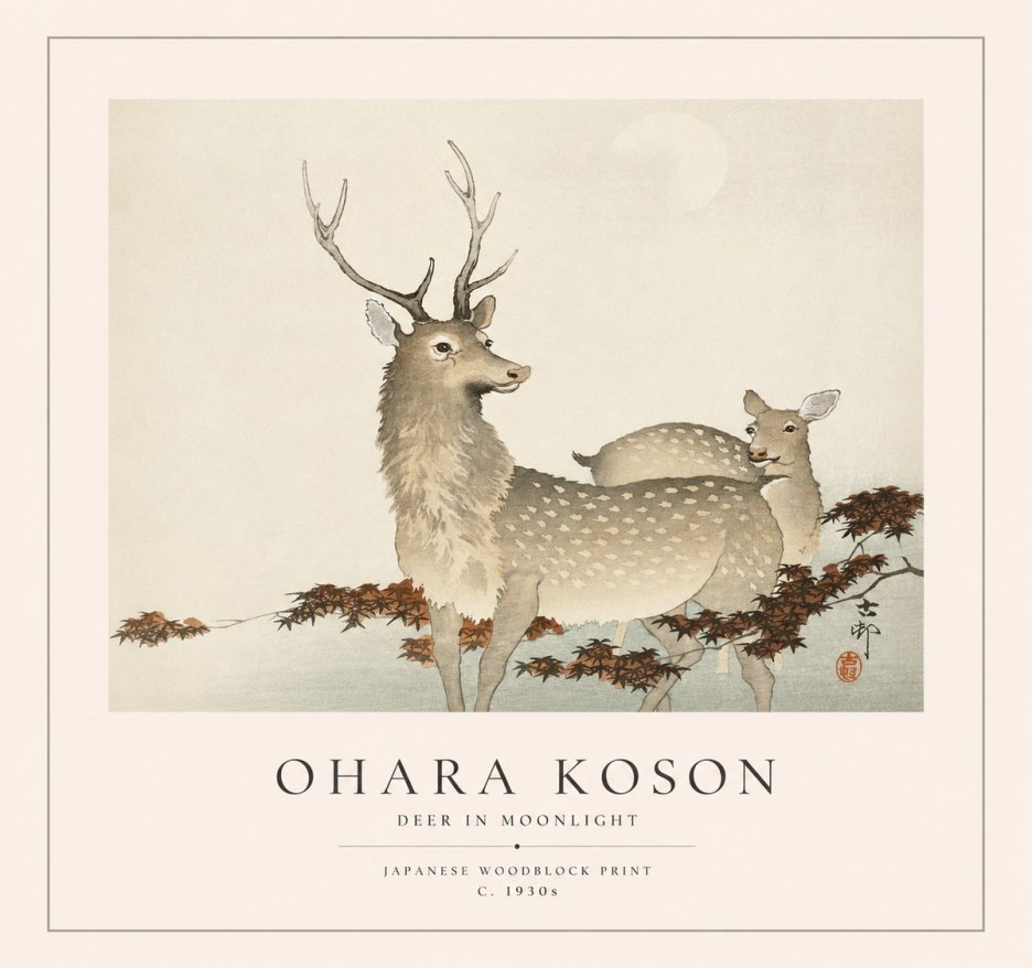 Ohara Koson Deer in Moonlight No1 - Poster