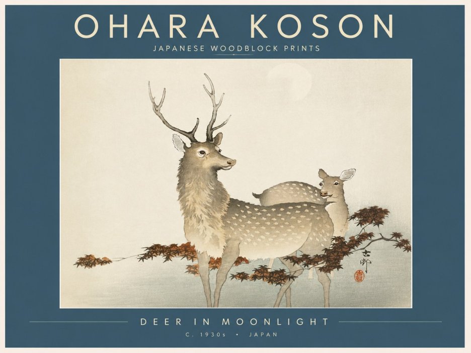 Ohara Koson Deer in Moonlight No2 - Poster