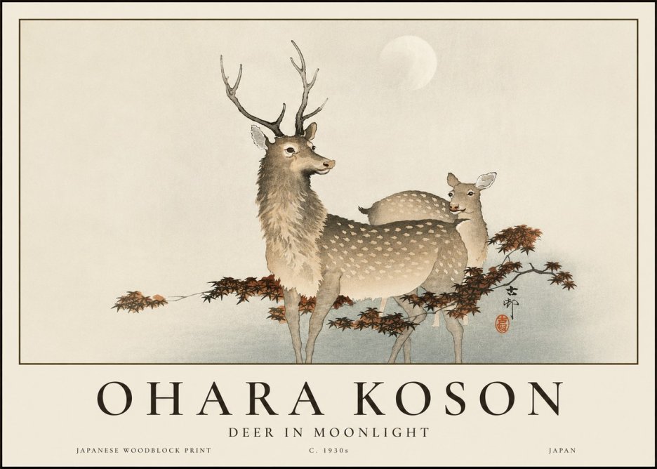 Ohara Koson Deer in Moonlight No3 - Poster