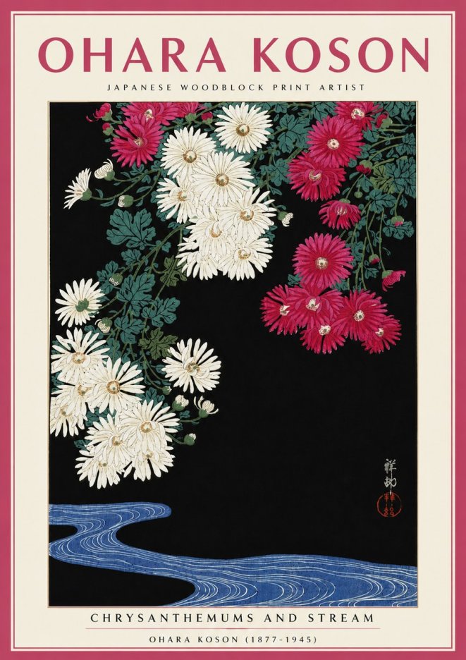 Ohara Koson Chrysanthemums and Stream No5 - Poster