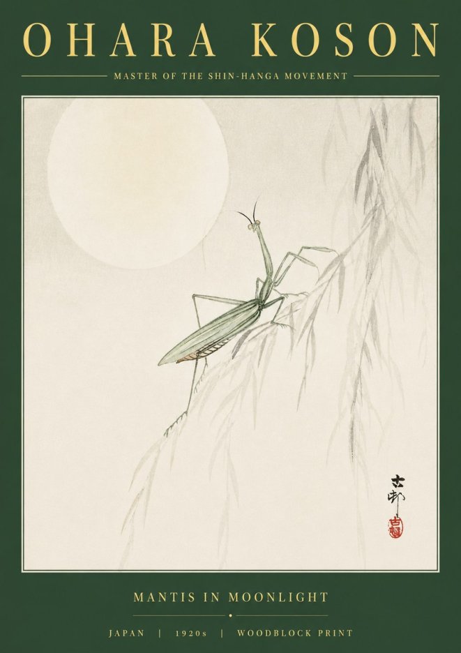 Ohara Koson Mantis in Moonlight No2 - Poster