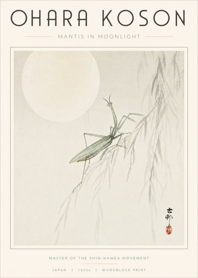 Ohara Koson Mantis in Moonlight No3 - Poster