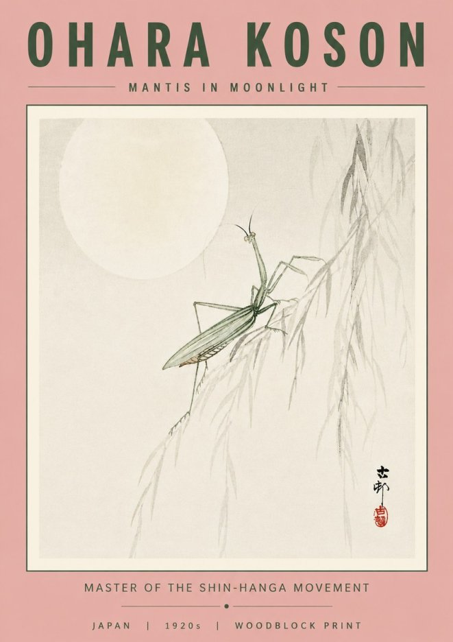 Ohara Koson Mantis in Moonlight No4 - Poster