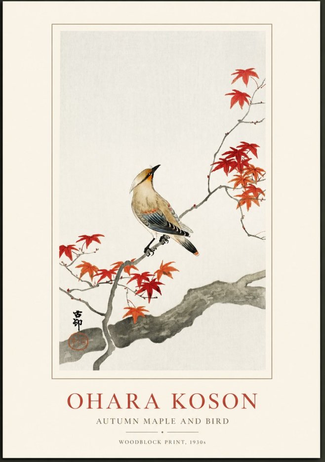 Ohara Koson Autumn Maple and Bird No1 - Poster