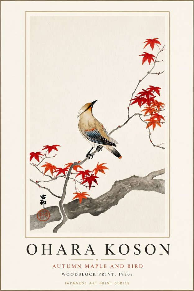 Ohara Koson Autumn Maple and Bird No3 - Poster