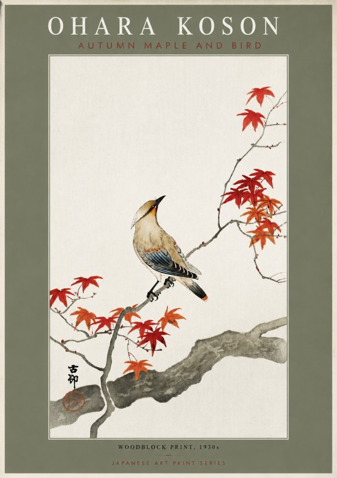 Ohara Koson Autumn Maple and Bird No4 - Poster