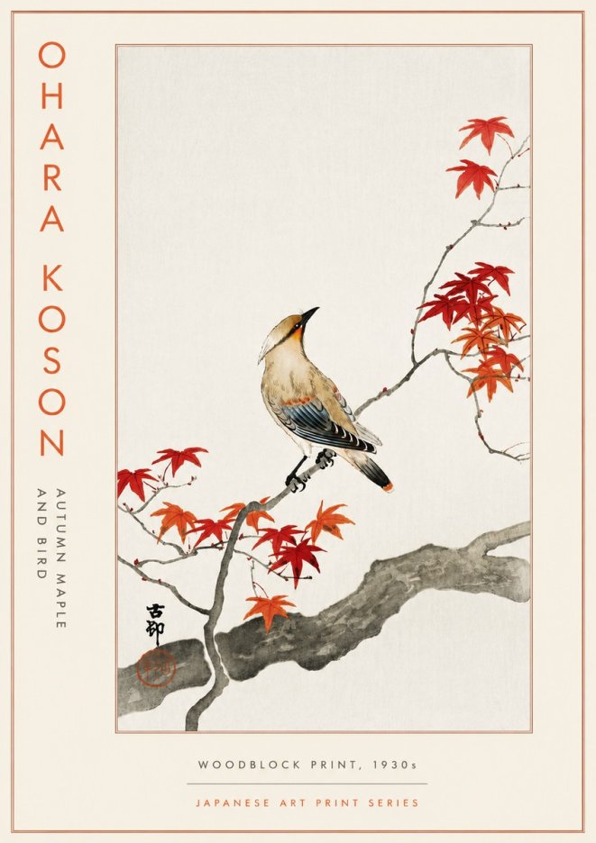 Ohara Koson Autumn Maple and Bird No5 - Poster