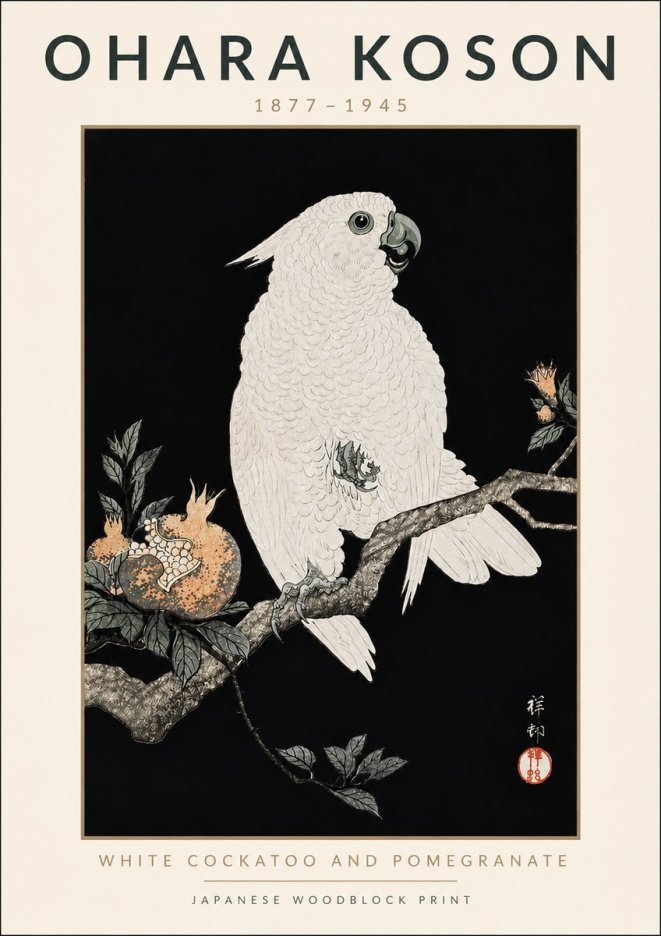 Ohara Koson White Cockatoo and Pomegranate II No4 - Poster
