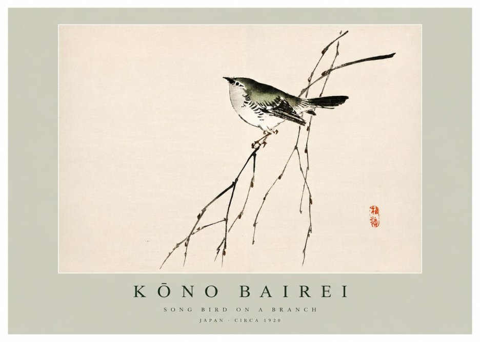 Kōno Bairei Song Bird on a Branch No3 - Poster