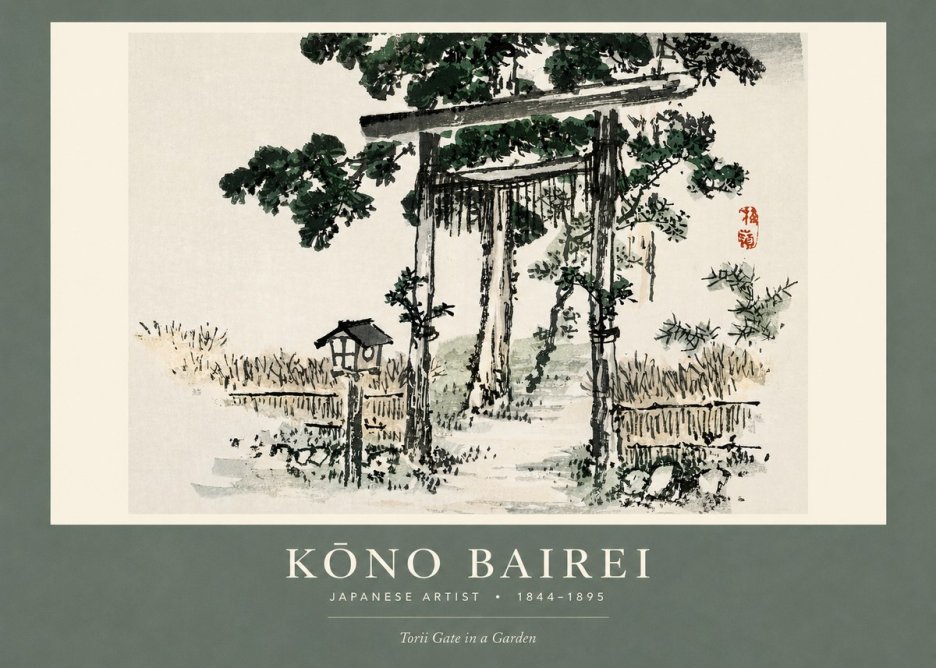 Kōno Bairei Torii Gate in a Garden No2 - Poster