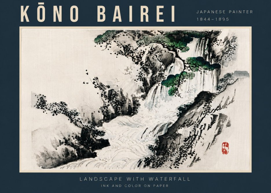 Kōno Bairei Landscape with Waterfall No4 - Poster