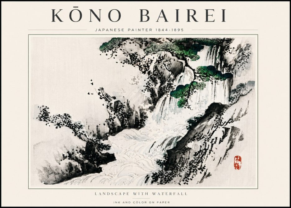 Kōno Bairei Landscape with Waterfall No6 - Poster