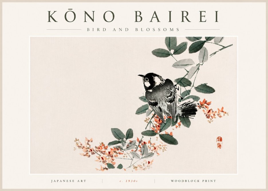 Kōno Bairei Bird and Blossoms No5 - Poster