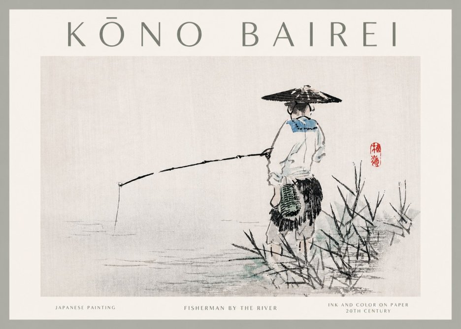 Kōno Bairei Fisherman by the River No2 - Poster