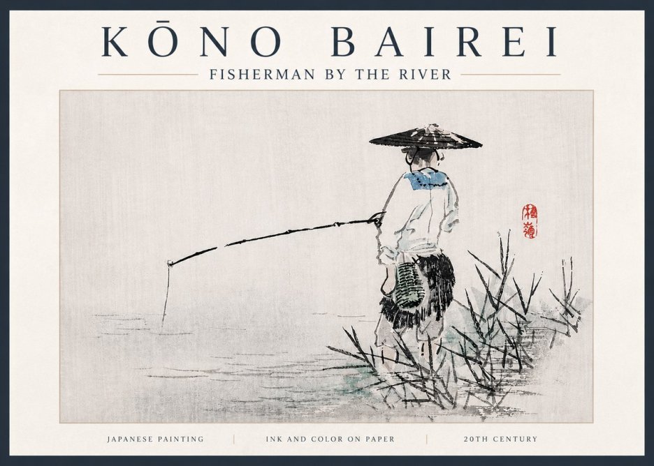 Kōno Bairei Fisherman by the River No3 - Poster