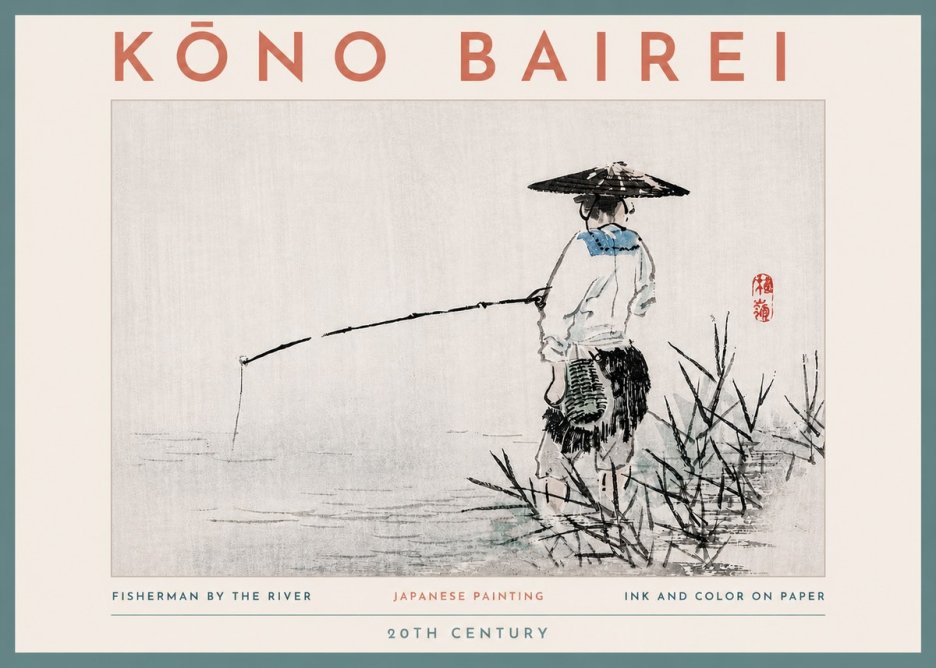 Kōno Bairei Fisherman by the River No4 - Poster