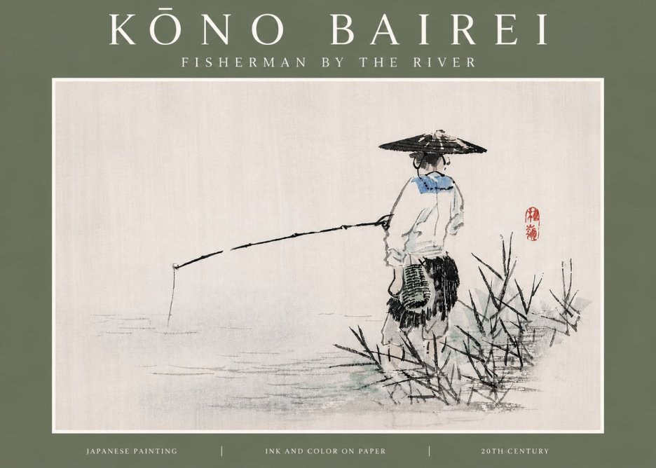 Kōno Bairei Fisherman by the River No5 - Poster
