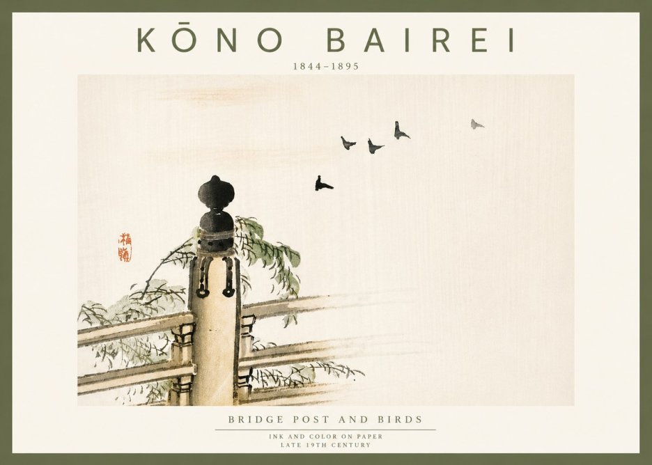 Kōno Bairei Bridge Post and Birds No6 - Poster