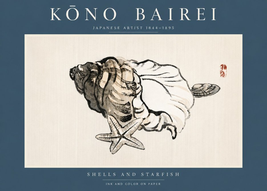 Kōno Bairei Shells and Starfish No4 - Poster