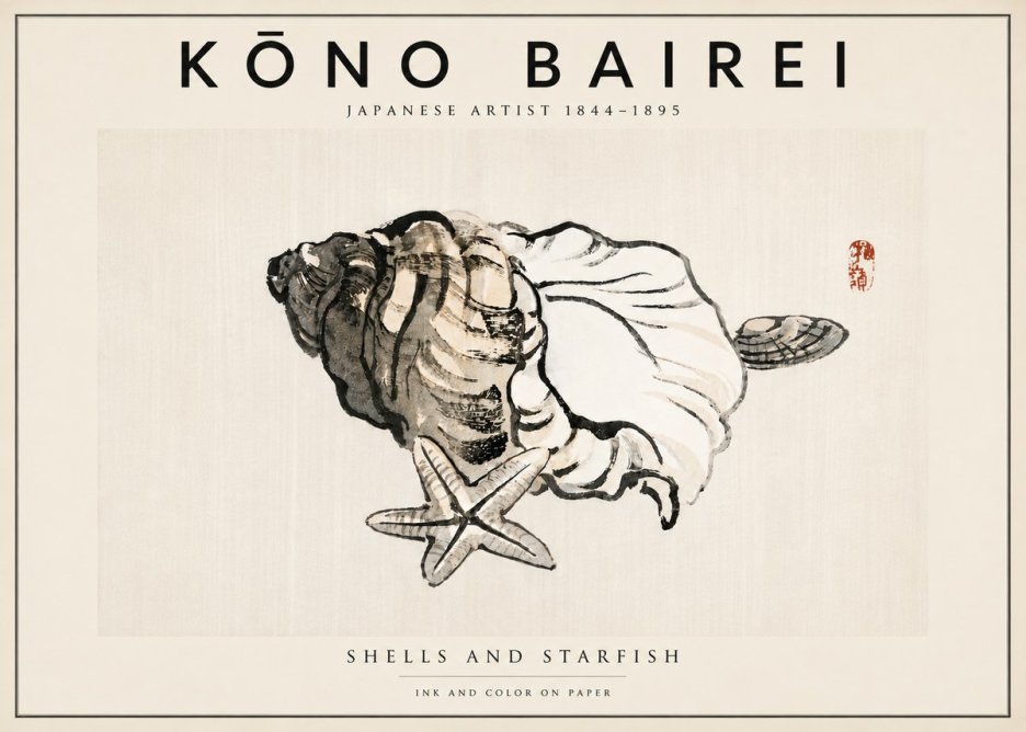 Kōno Bairei Shells and Starfish No5 - Poster