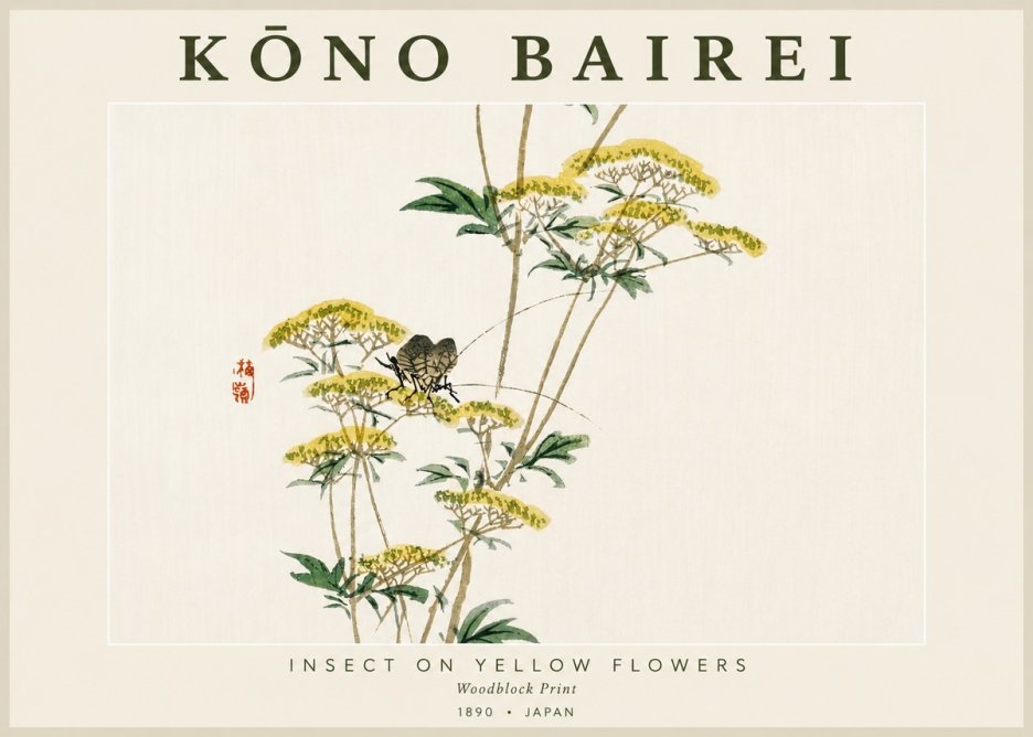 Kōno Bairei Insect on Yellow Flowers No4 - Poster
