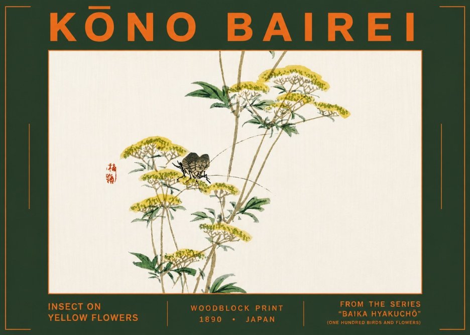 Kōno Bairei Insect on Yellow Flowers No6 - Poster